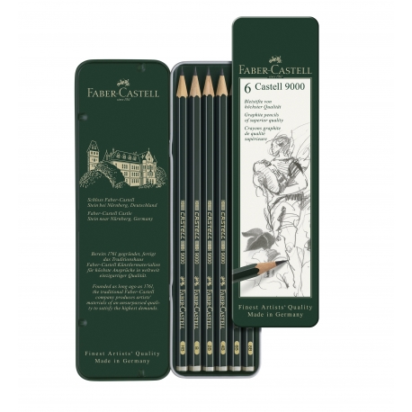 Boite Metal 6 Crayons Graphites Faber Castell 9000